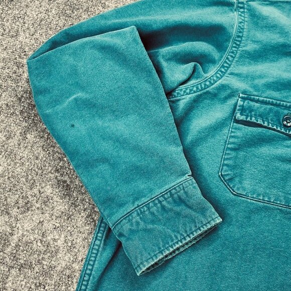 Vintage LL‎ Bean Shirt Mens 17 Tall Aqua Chamois Flannel Distressed USA Camping - Picture 4 of 13